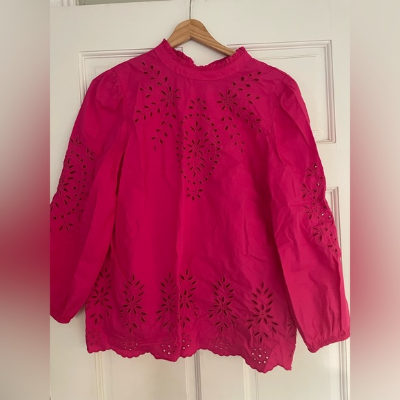 J.Crew Pink Mockneck Cotton Poplin with Embroidered Eyelet- - Picture 4 of 16